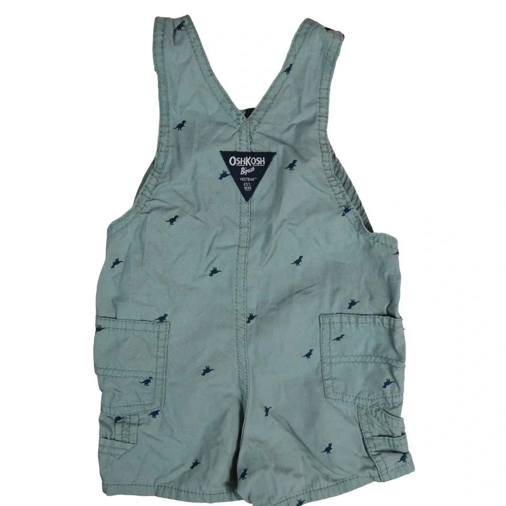 Oshkosh || Baby 9 Months Dinosaurs Corduroy Overalls Green Unisex Boy Girl - Picture 4 of 5